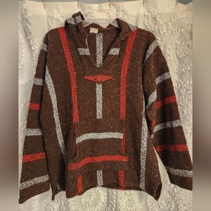 Baja Hoodie Hippie Surfer Mexican Poncho Sweater Drug Rug XL authentic